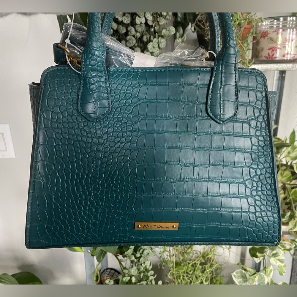 Betsey Johnson Teal Crocodile Purse with Rose Wristlet